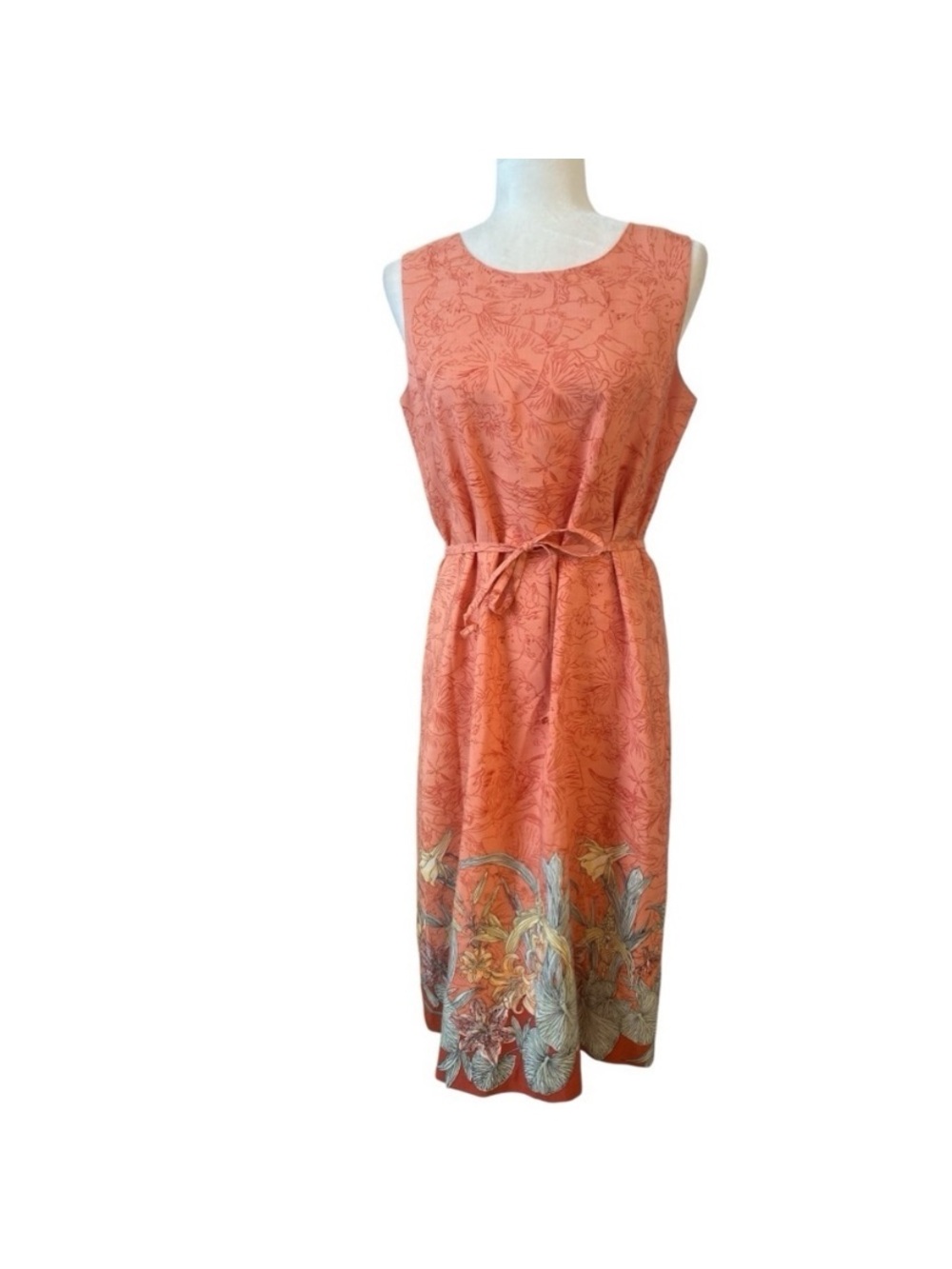 Tommy Bahama Womens Peach Silk Hawaiian Print Dress